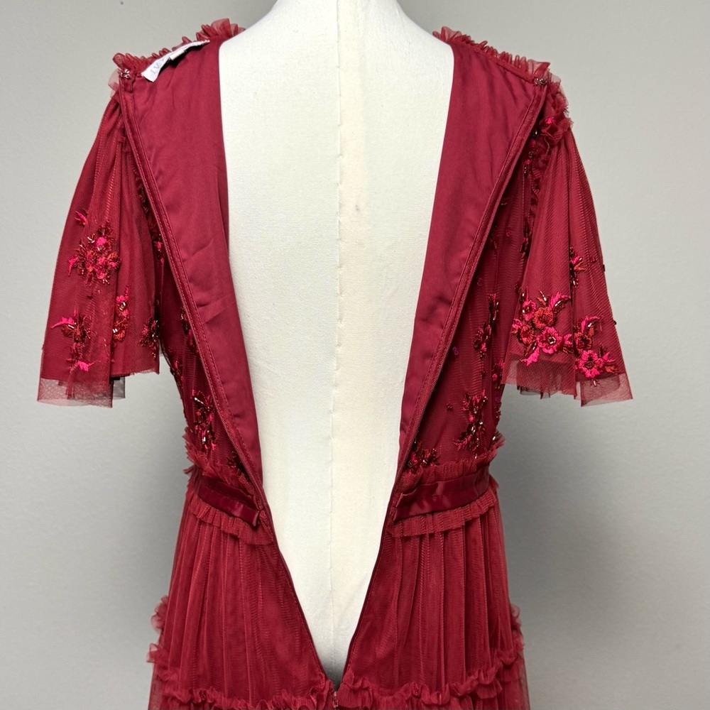 Ivy City Co. Anastasia Dress Sz M Dark Red Midi Embellished Tulle Holiday Party - Picture 11 of 14